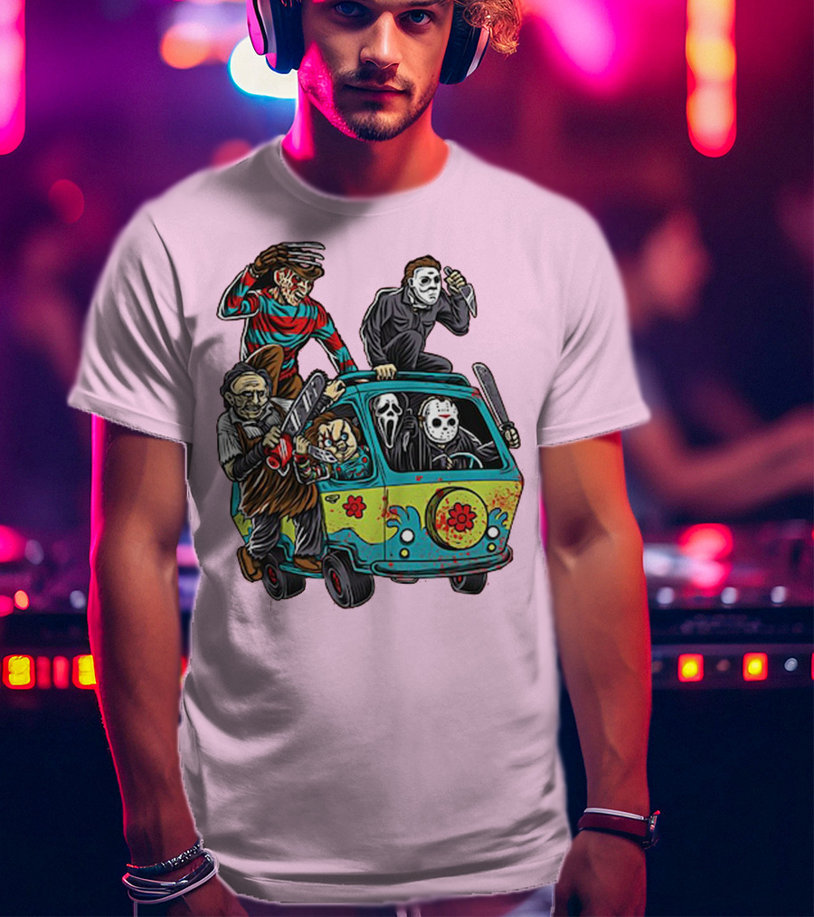 Freddy Jason Michael Leatherface Ghostface Massacre Machine Horror Movie Van T-Shirt
