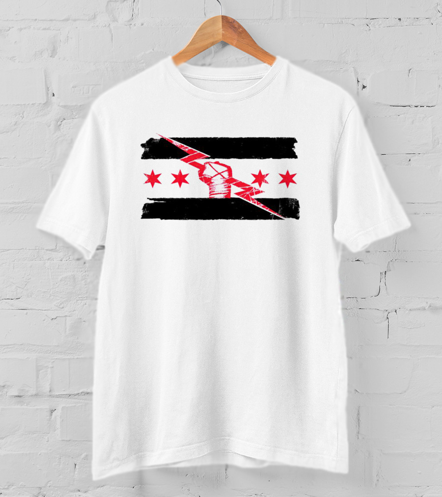 CM Punk AEW Chicago Flag Lightning Fist T-Shirt