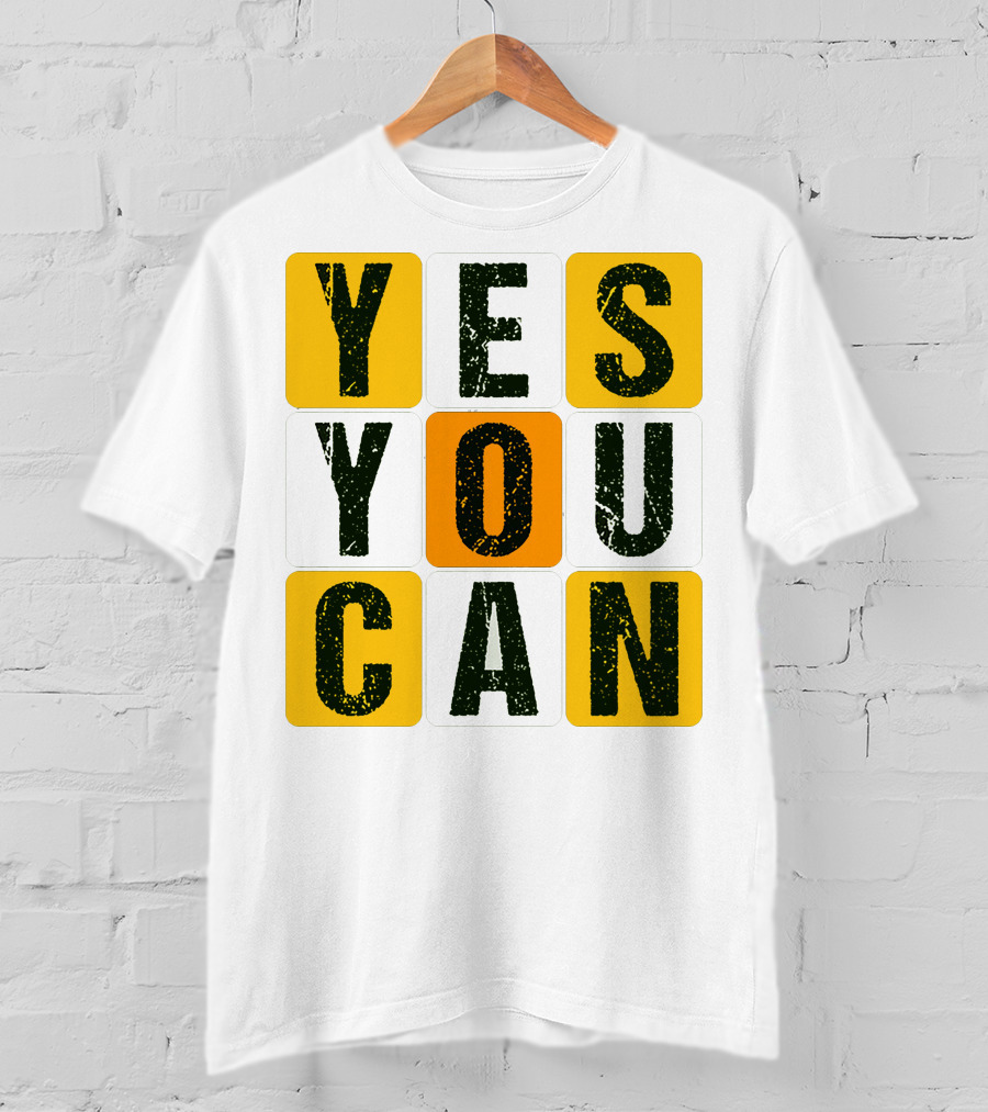 YES YOU CAN Motivation Yellow Orange Black T-Shirt