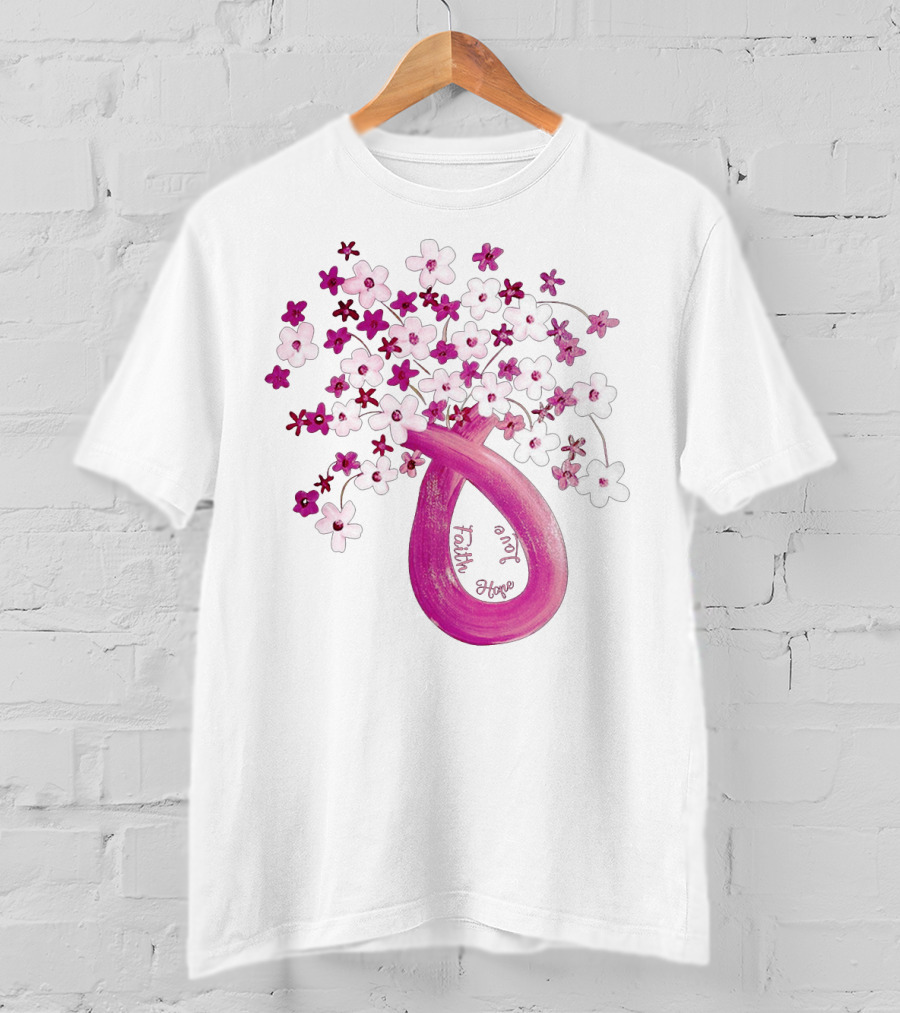 Faith Hope Love Pink Ribbon Flower Bouquet T-Shirt
