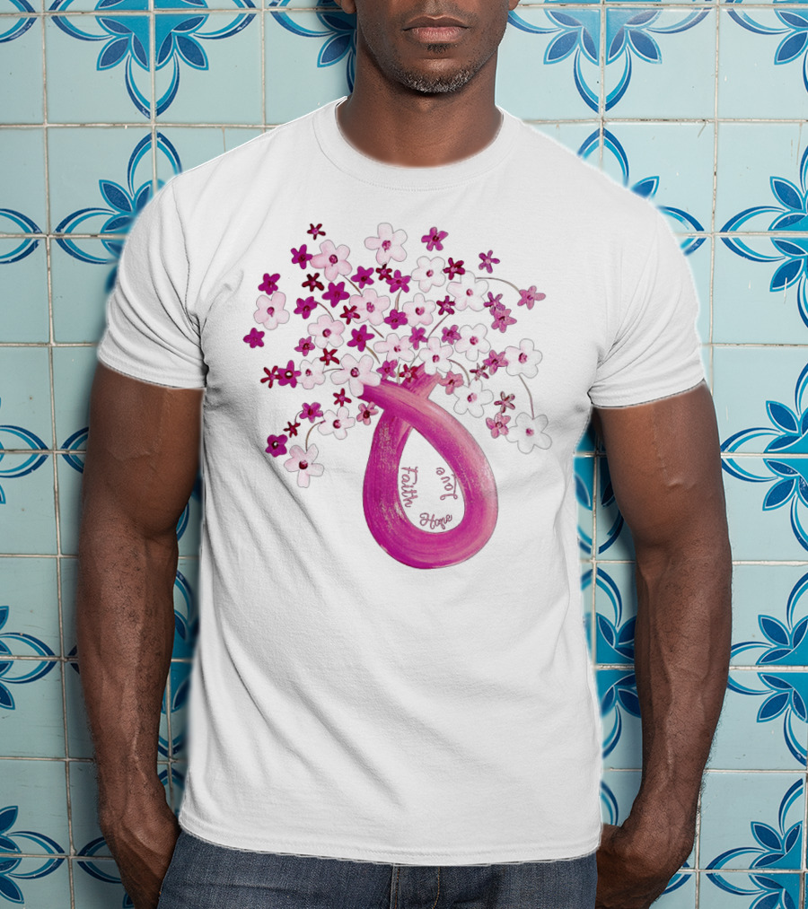 Faith Hope Love Pink Ribbon Flower Bouquet T-Shirt