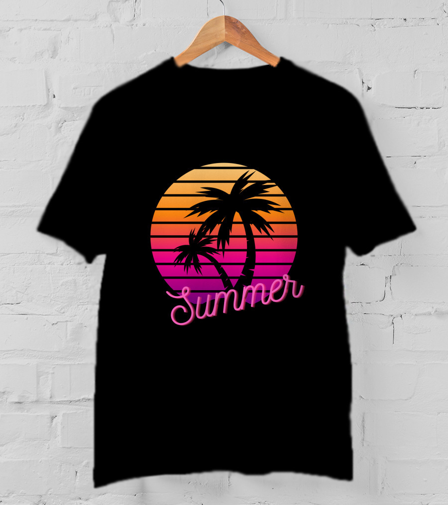 Summer Sunset Palm Trees Vintage Retro T-Shirt