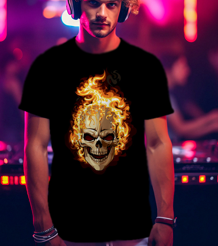 Ghost Rider Flaming Skull Iconic Visual Representation T-Shirt