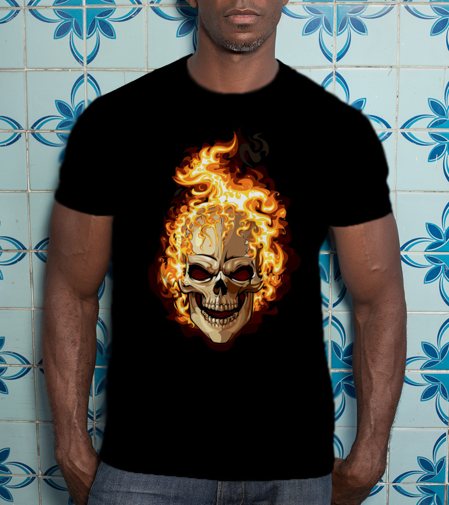 Ghost Rider Flaming Skull Iconic Visual Representation T-Shirt
