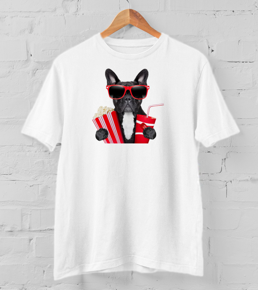 Pug With Popcorn And Soda Wearing Red Sunglasses T-Shirt