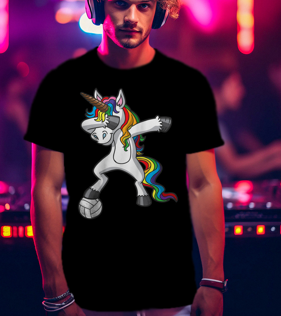 Dabbing Rainbow Unicorn Volleyball T-Shirt