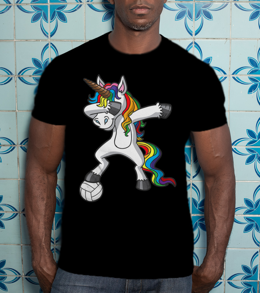 Dabbing Rainbow Unicorn Volleyball T-Shirt