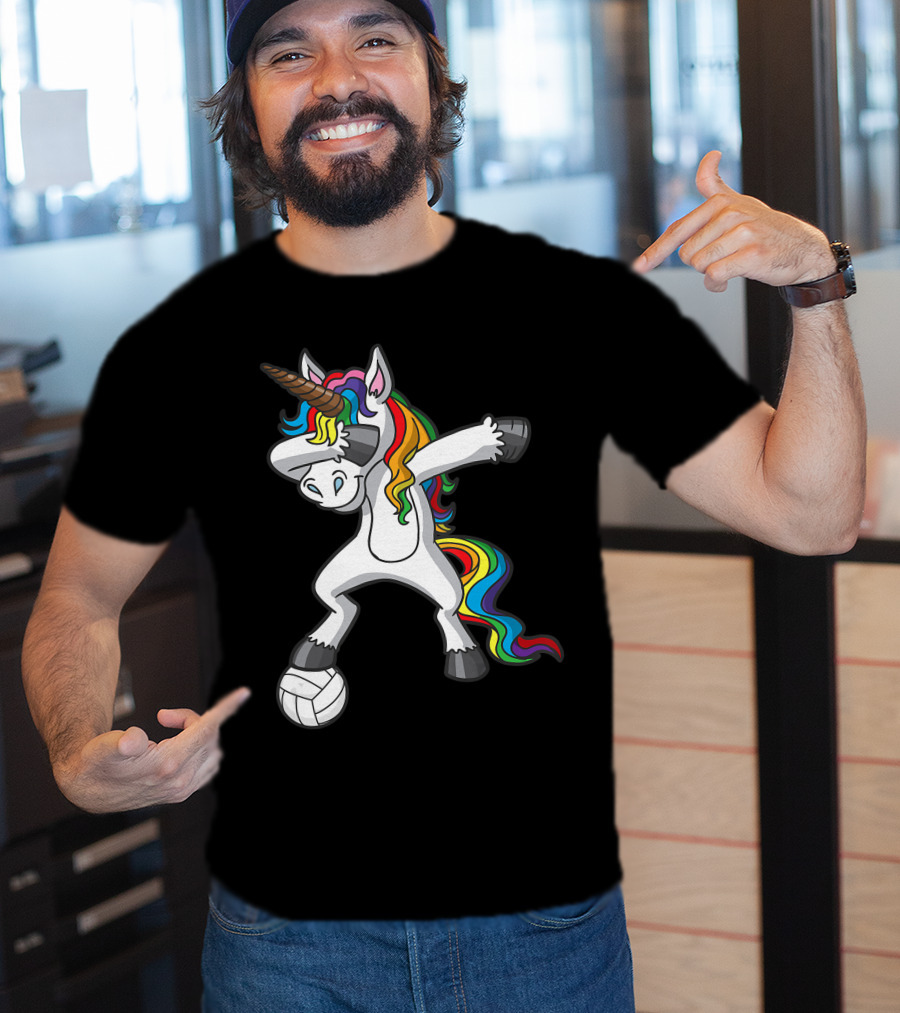 Dabbing Rainbow Unicorn Volleyball T-Shirt