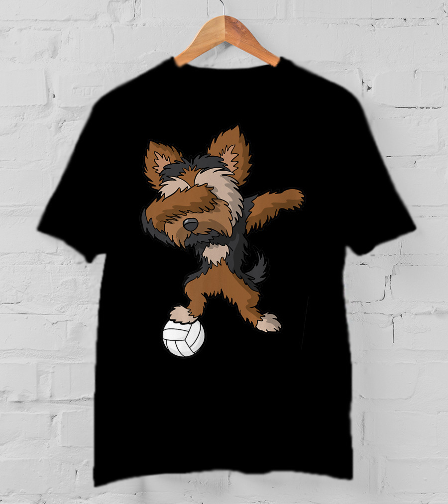 Dabbing Yorkshire Terrier Volleyball Player Coach Team Dog With Ball T-Shirt