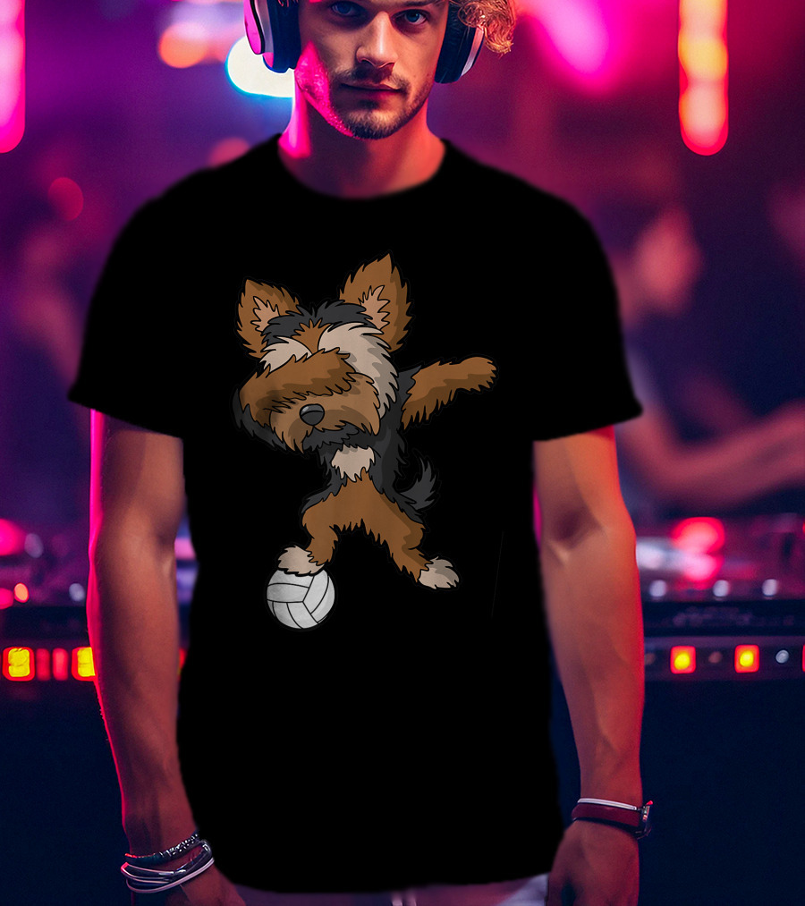 Dabbing Yorkshire Terrier Volleyball Player Coach Team Dog With Ball T-Shirt