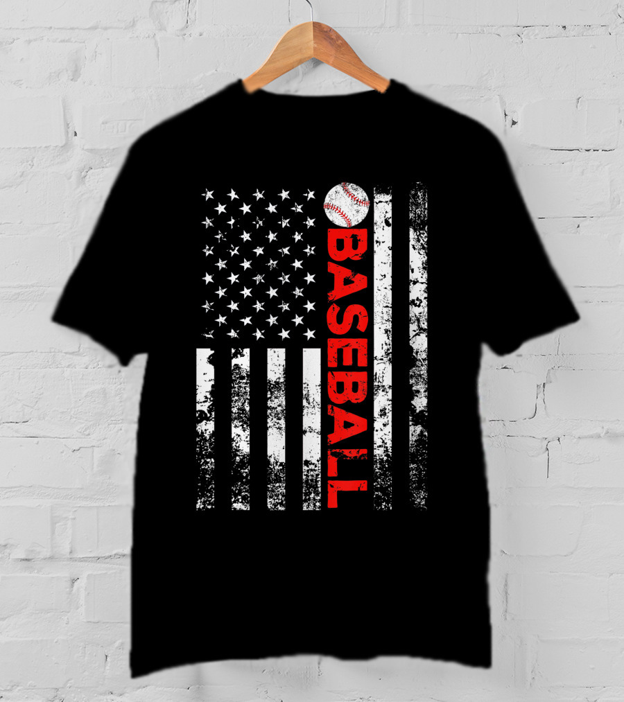 American Flag Grunge Style Baseball T-Shirt