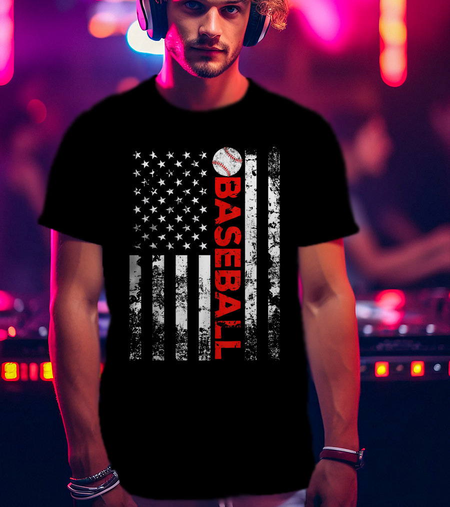 American Flag Grunge Style Baseball T-Shirt