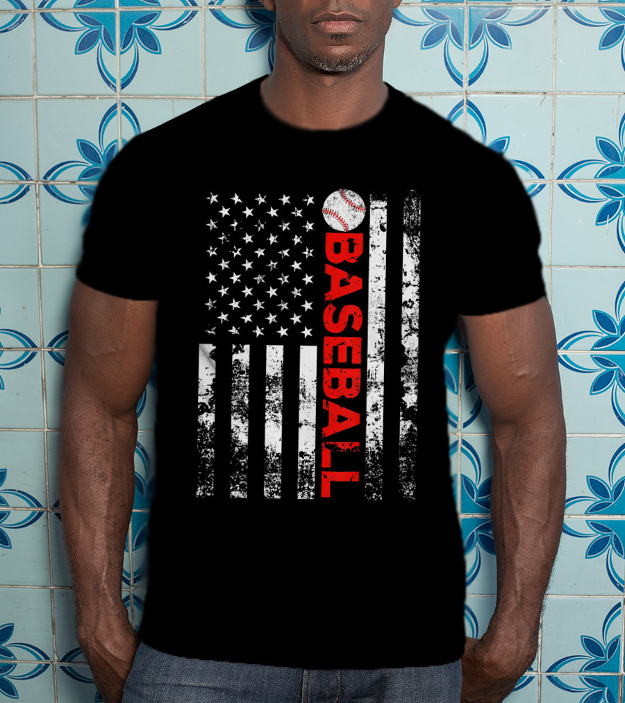 American Flag Grunge Style Baseball T-Shirt