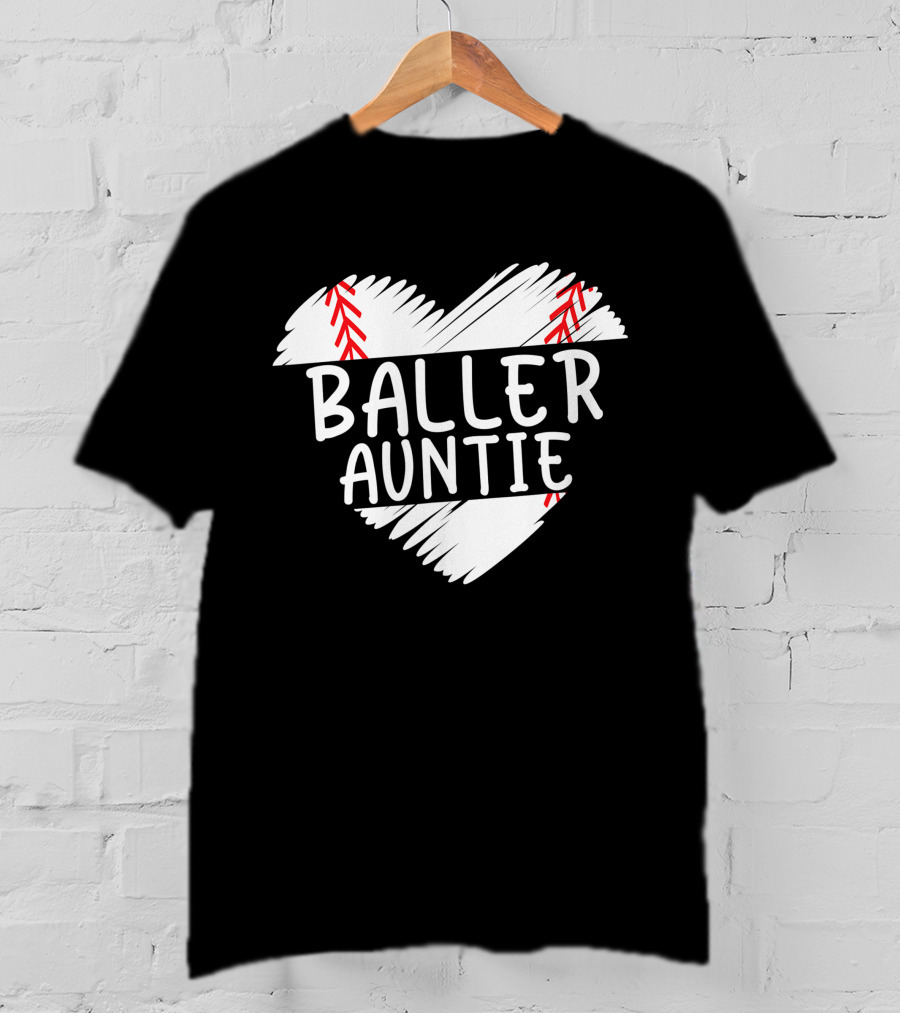 Baller Auntie Baseball Heart T-Shirt