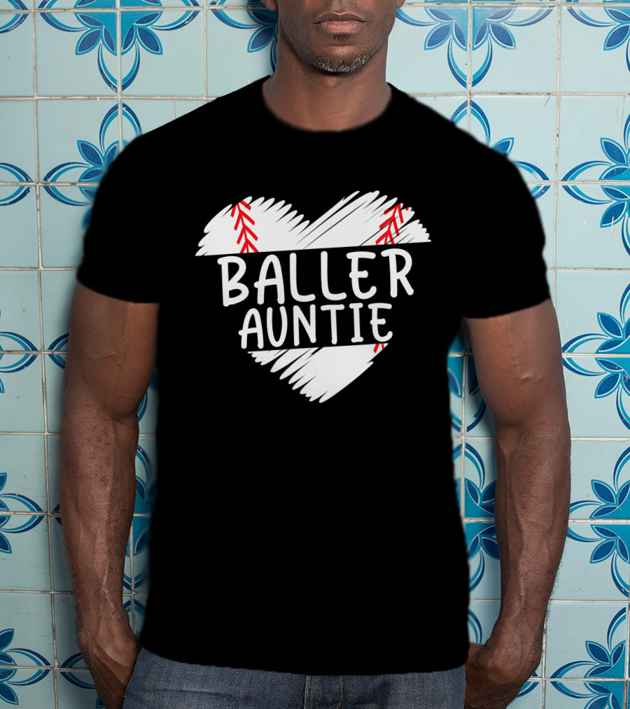 Baller Auntie Baseball Heart T-Shirt