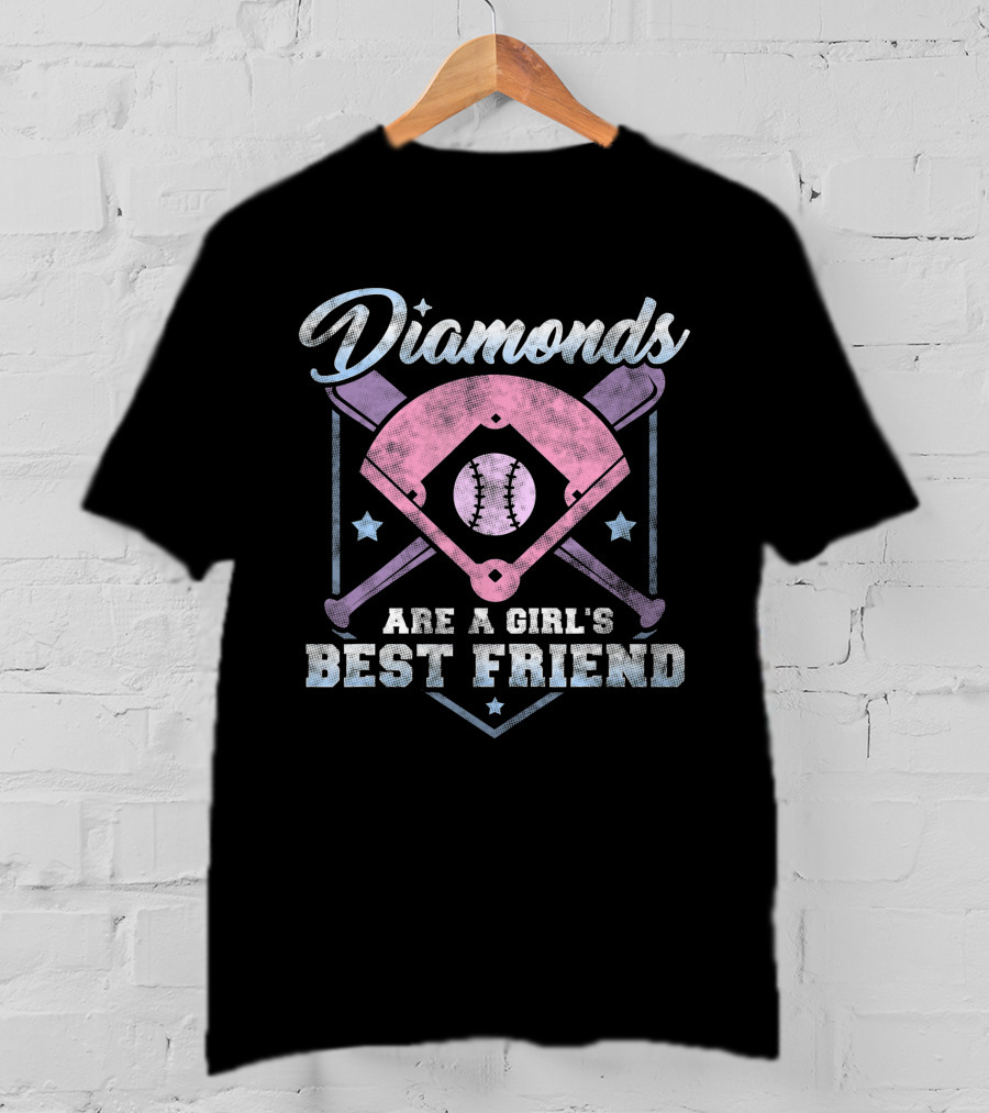 Diamonds Are A Girl's Best Friend Baseball Crossed Bats And Field T-Shirt