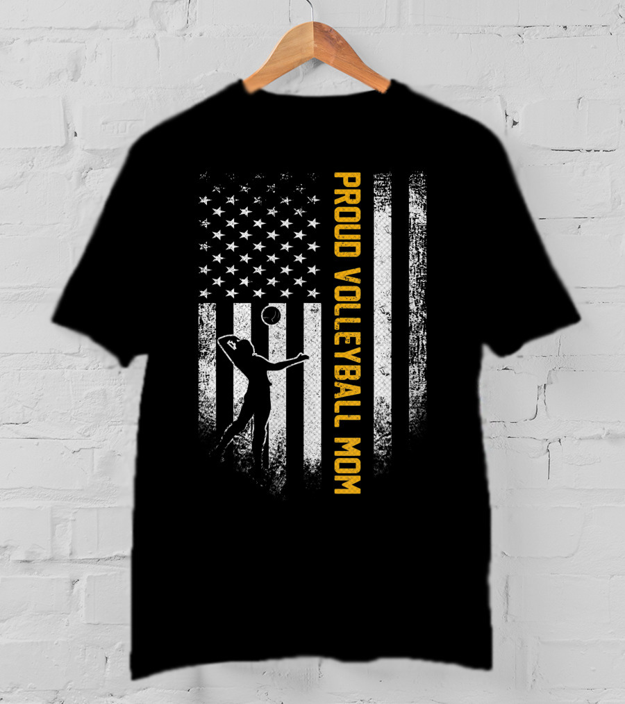 Proud Volleyball Mom Vintage USA American Flag T-Shirt
