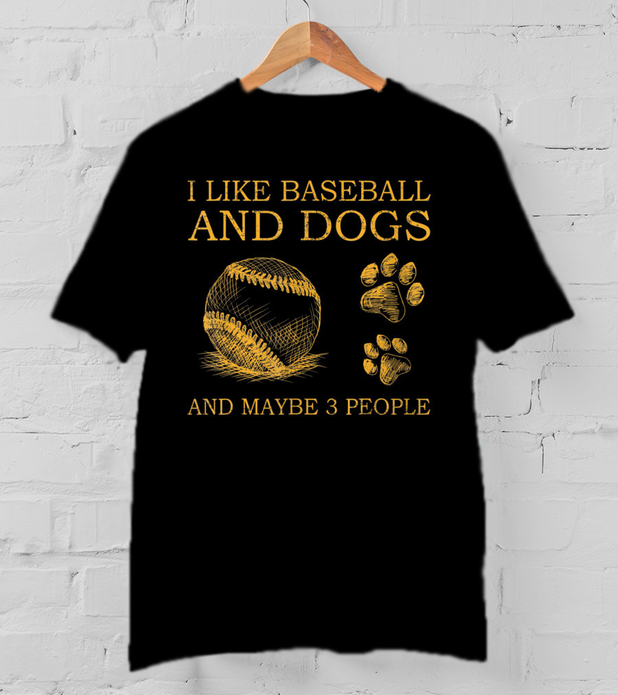 I Like Baseball And Dogs And Maybe 3 People Baseball And Dog Paw Prints T-Shirt