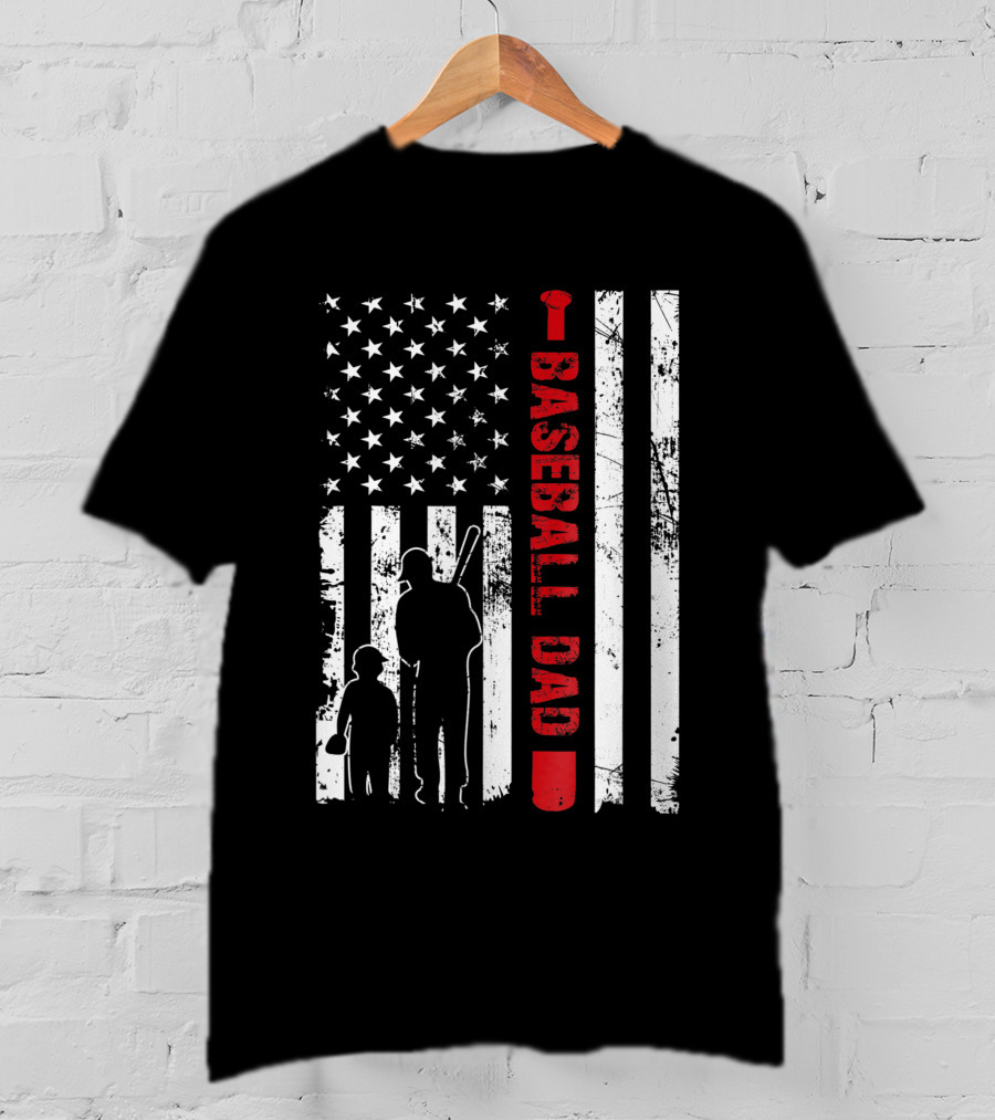 Proud Baseball Dad American Flag Sports T-Shirt