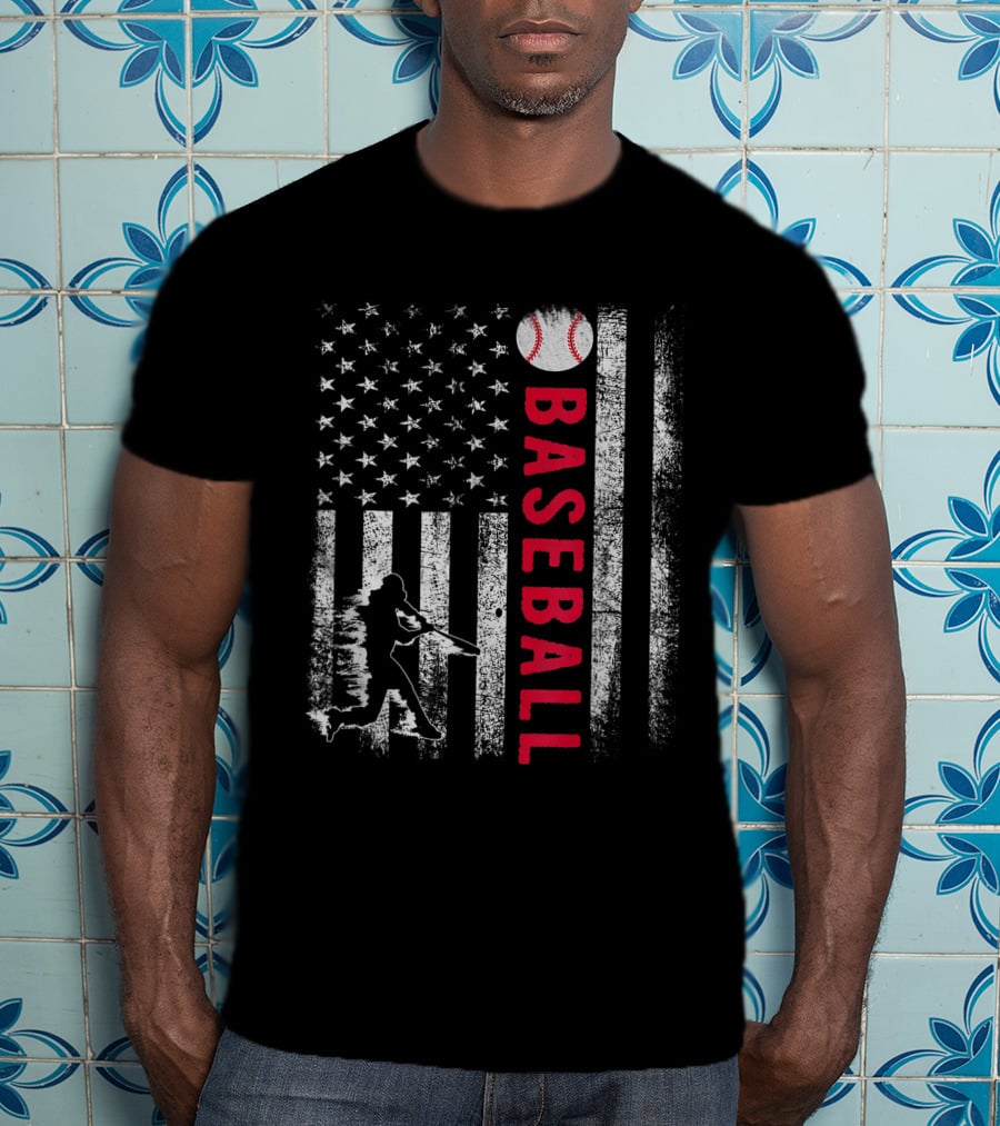 Vintage USA American Flag Baseball Pride Team Iconic T-Shirt