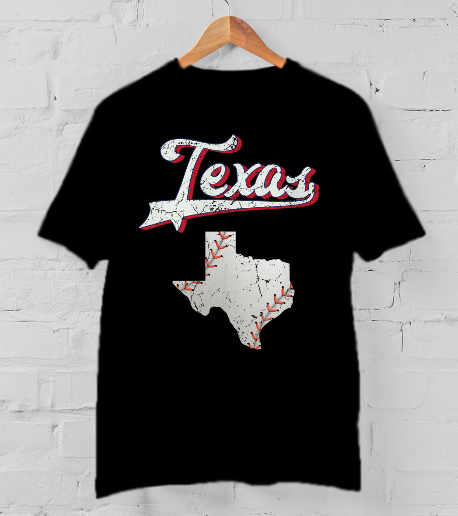 Texas Baseball Game Day Vintage Ranger Map T-Shirt