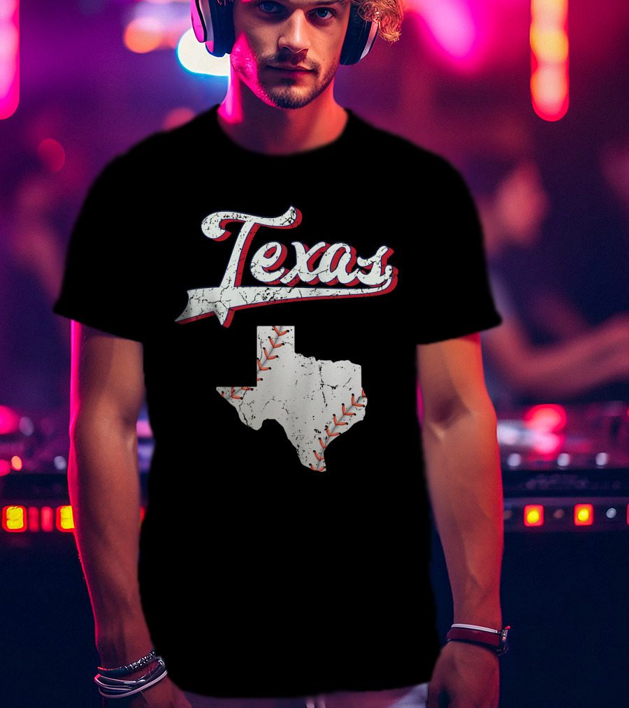 Texas Baseball Game Day Vintage Ranger Map T-Shirt