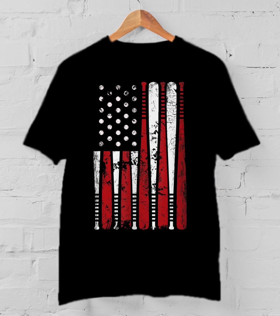 Vintage American Baseball Bat USA Flag T-Shirt
