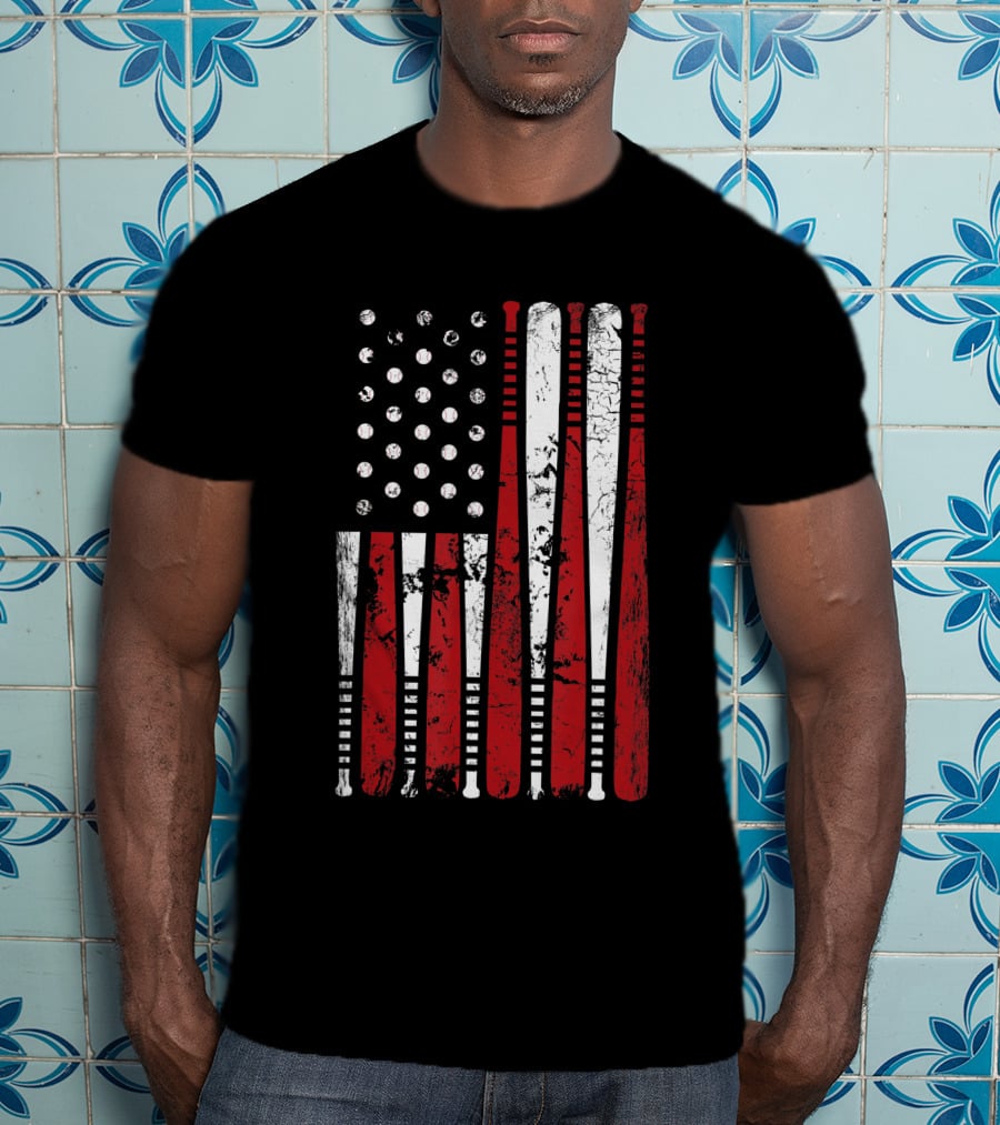 Vintage American Baseball Bat USA Flag T-Shirt