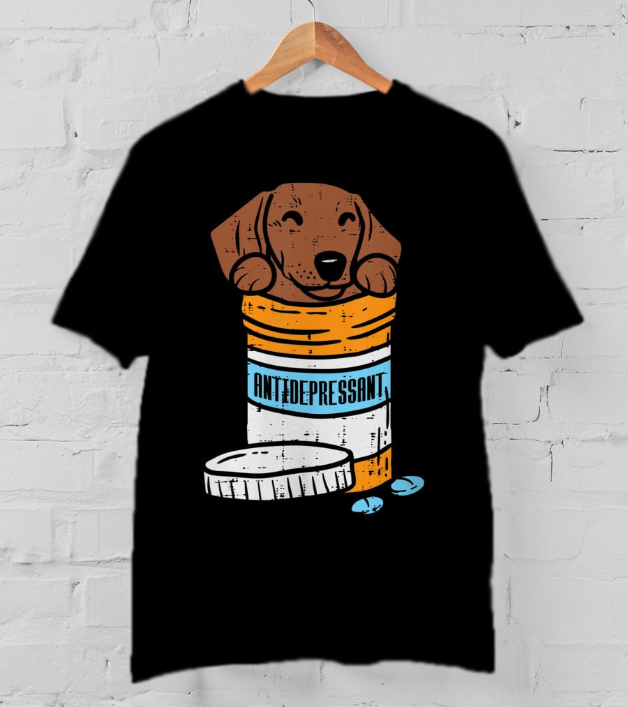 Antidepressant Dachshund Wiener Sausage Dog In Prescription Pill Bottle T-Shirt