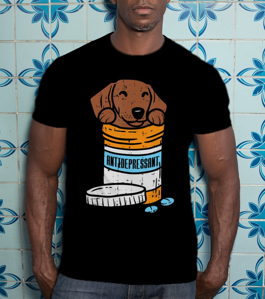 Antidepressant Dachshund Wiener Sausage Dog In Prescription Pill Bottle T-Shirt