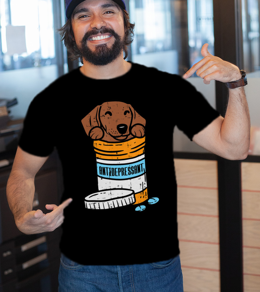Antidepressant Dachshund Wiener Sausage Dog In Prescription Pill Bottle T-Shirt