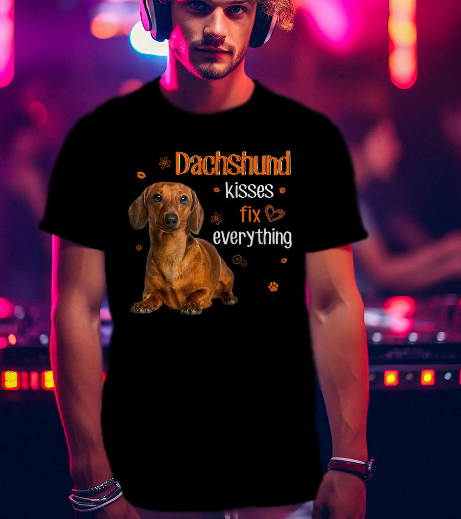 Dachshund Kisses Fix Everything Dachshund Lover Orange Paw Prints T-Shirt