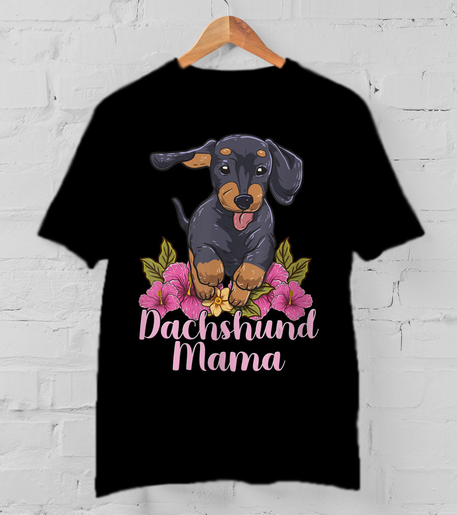 Dachshund Mama Mom Wiener Doxie Dachshund Lover Owner Floral T-Shirt