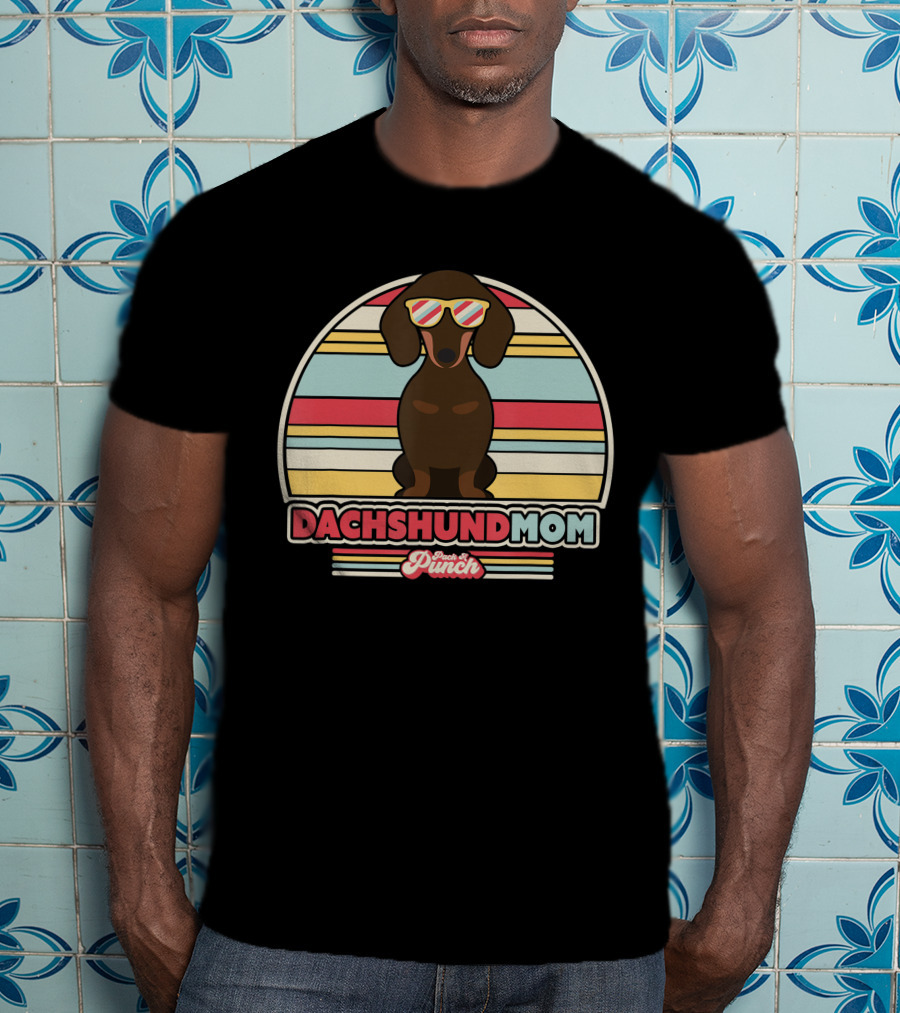 Dachshund Mom Retro Style Paws And Punch Stripes T-Shirt