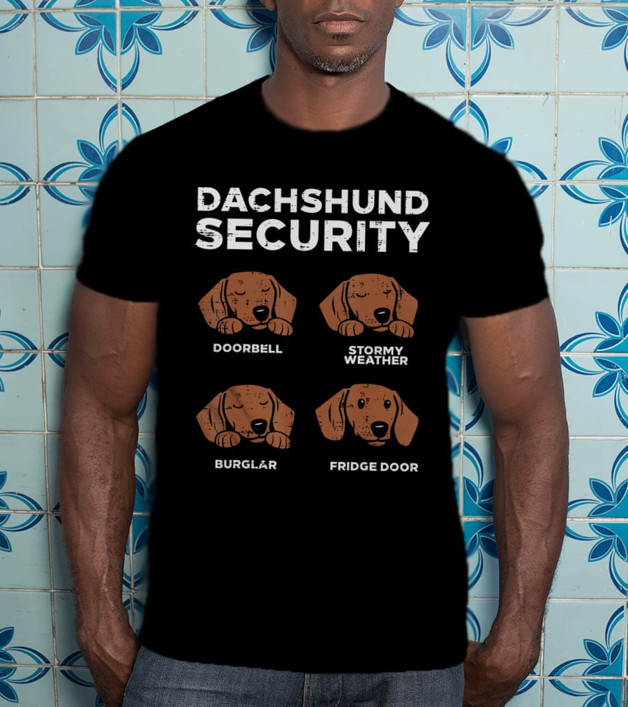 Dachshund Security Doorbell Stormy Weather Burglar Fridge Door Wiener Dog Lover Owner T-Shirt