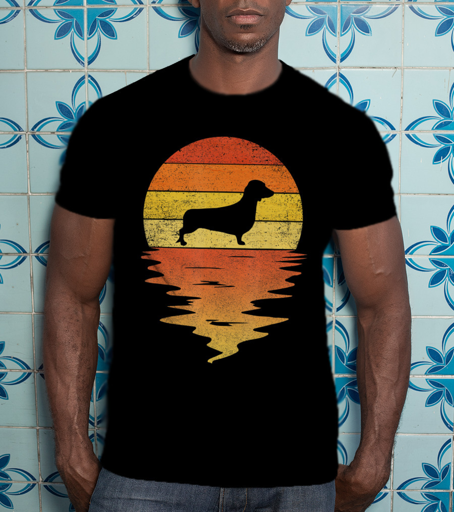 Dachshund Retro 70s Vintage Sunset T-Shirt