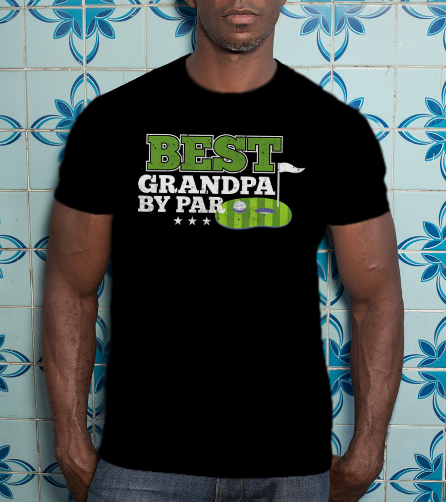 Best Grandpa By Par Golf Sports Lover Grandpa Golf Flag Stars T-Shirt