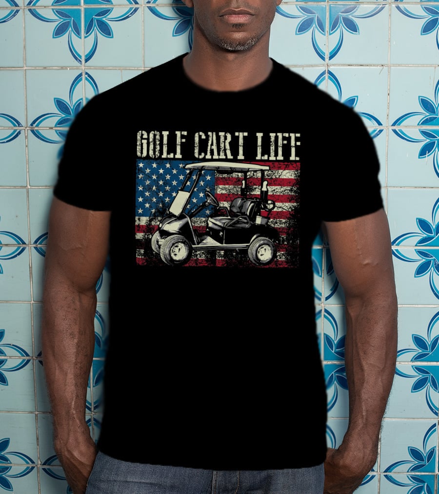 Golf Cart Life Vintage US Flag Funny Golfing T-Shirt