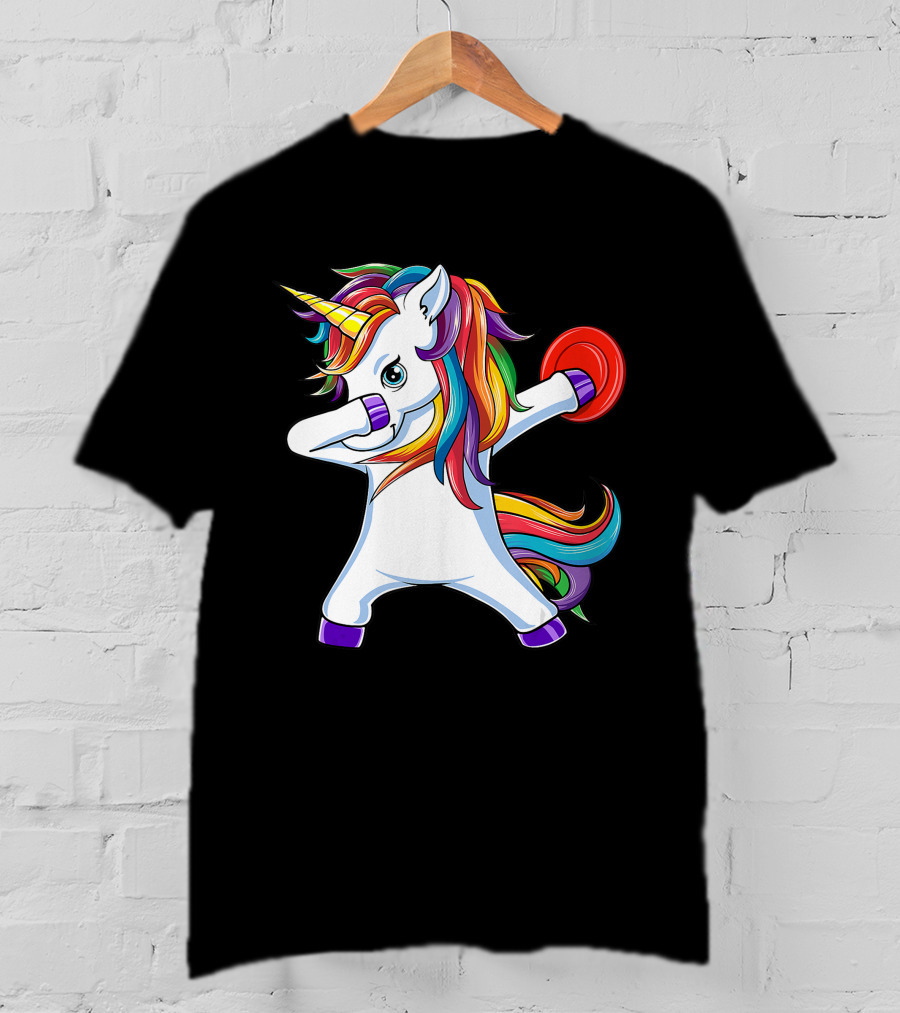 Unicorn Dabbing With Rainbow Mane Playing Disc Golf T-Shirt