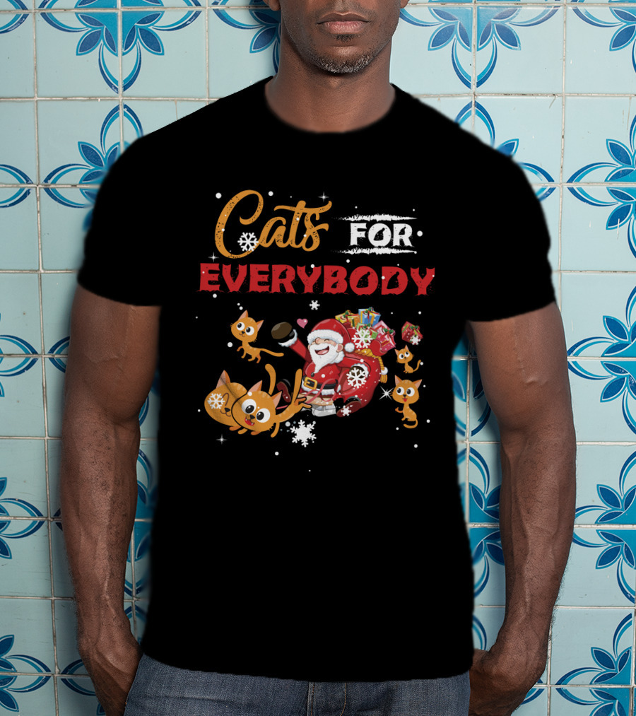 Cats For Everybody Christmas Santa With Cute Cat Lover T-Shirt