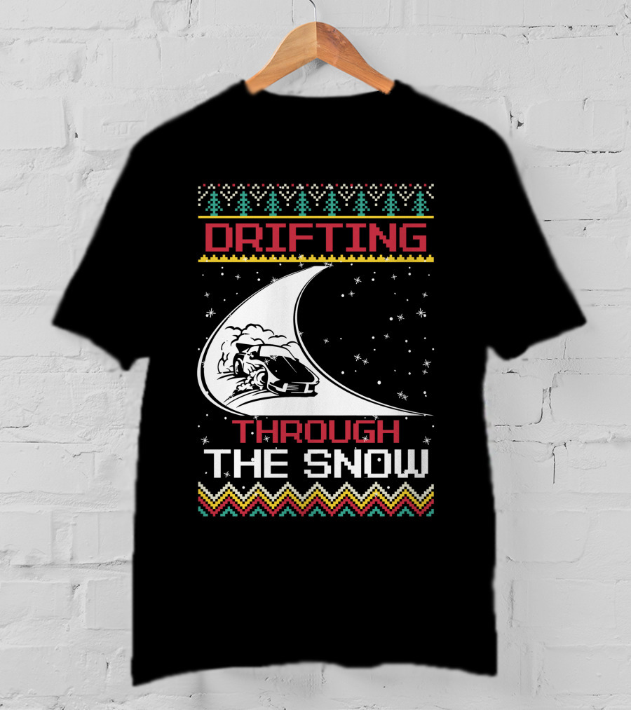 Drifting Through The Snow Racing Car Christmas Trees Snowflakes T-Shirt