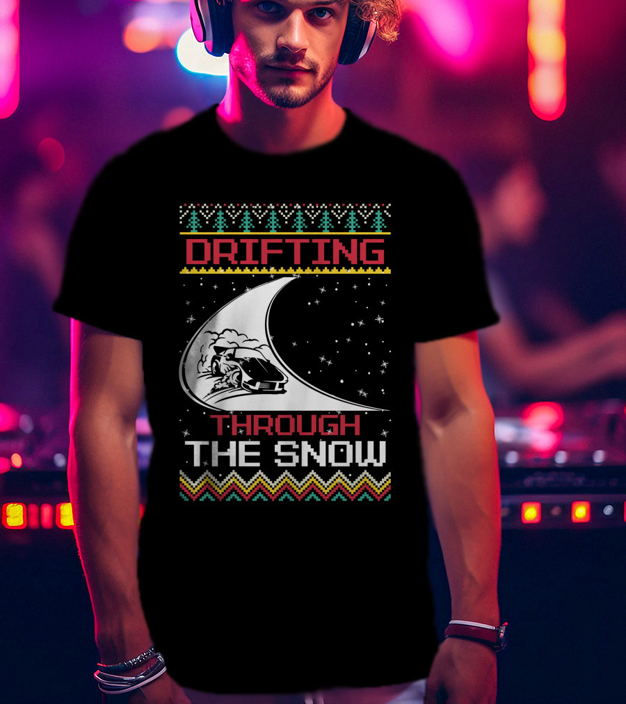 Drifting Through The Snow Racing Car Christmas Trees Snowflakes T-Shirt