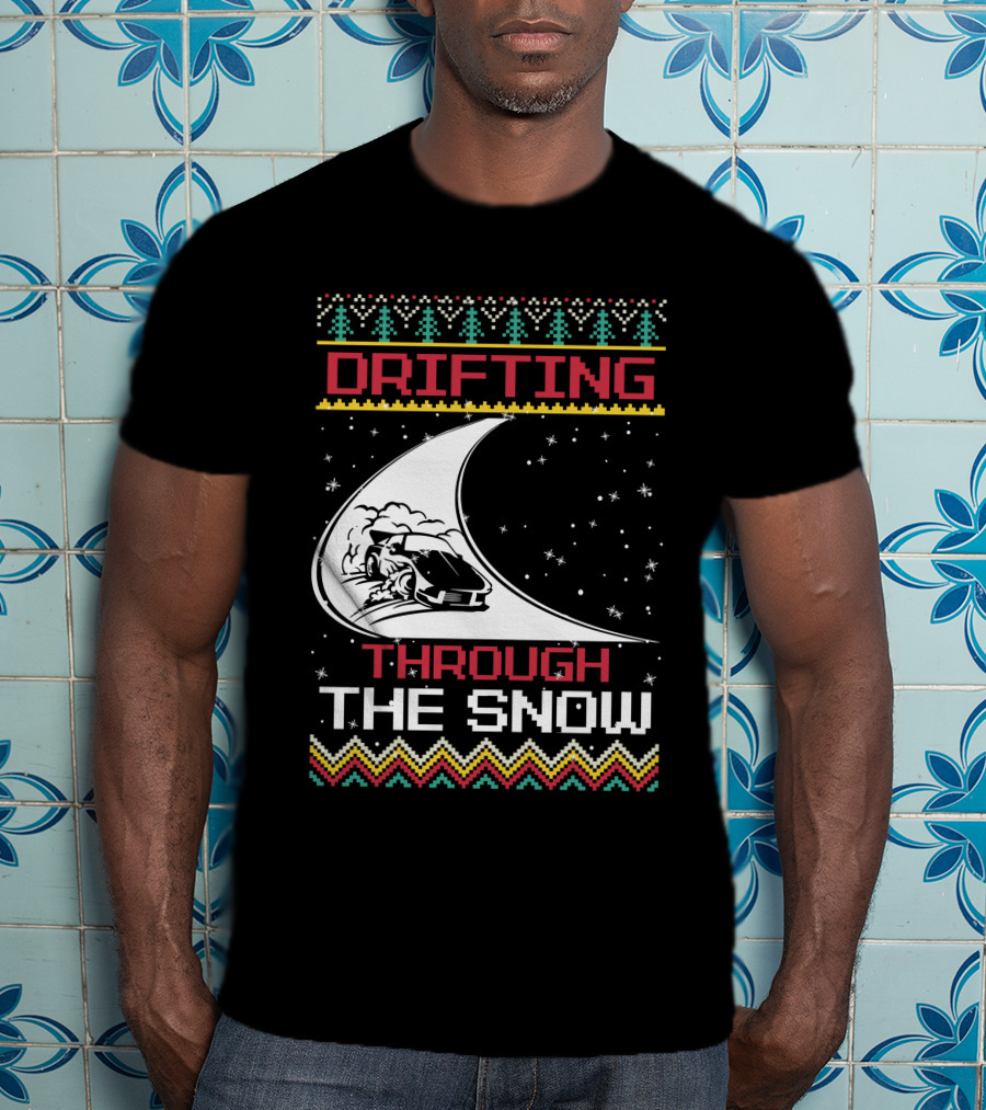 Drifting Through The Snow Racing Car Christmas Trees Snowflakes T-Shirt