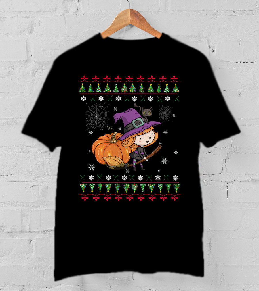 Cute Witch And Pumpkin Halloween Ugly T-Shirt