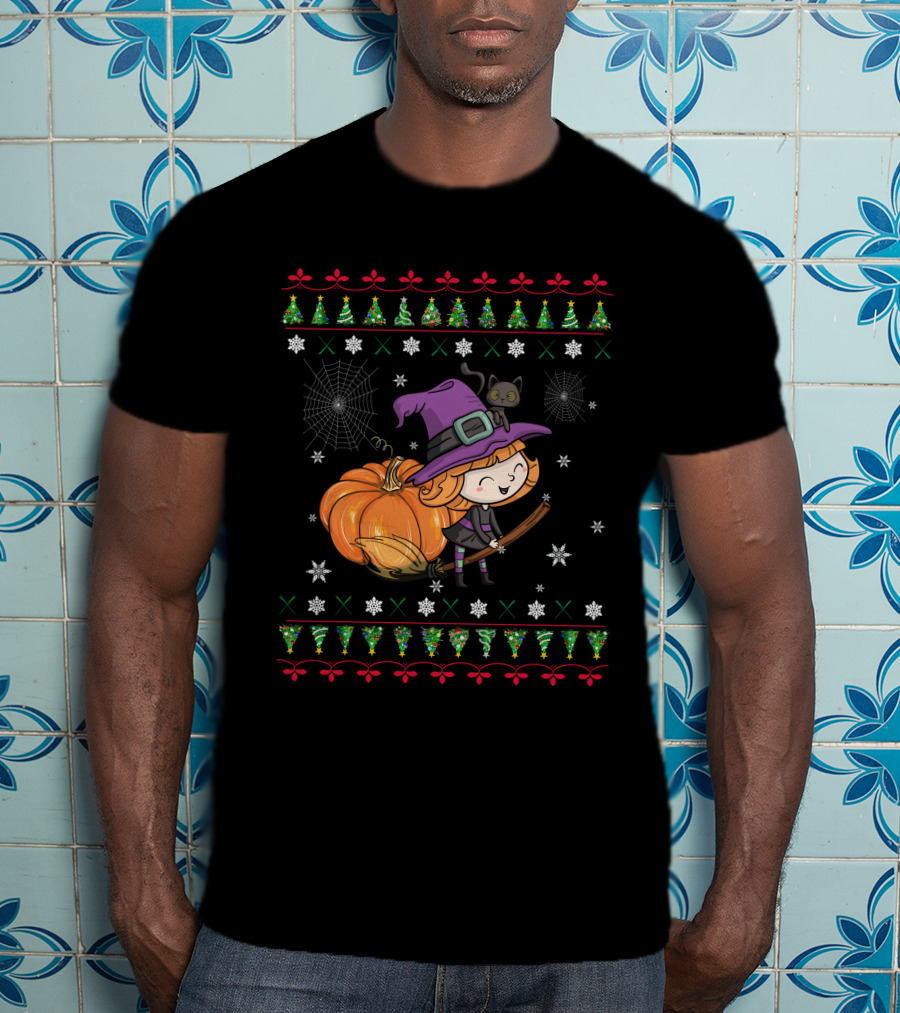Cute Witch And Pumpkin Halloween Ugly T-Shirt
