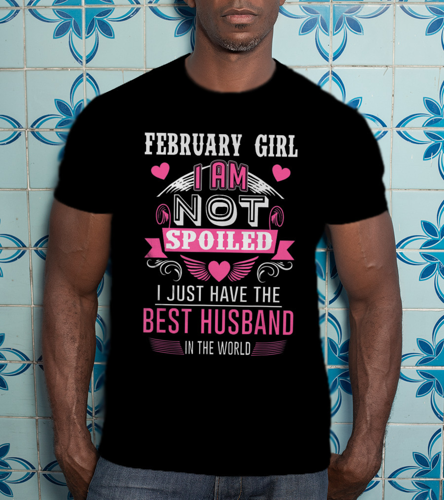 February Girl I Am Not Spoiled I Just Have The Best Husband In The World Hearts Wings T-Shirt
