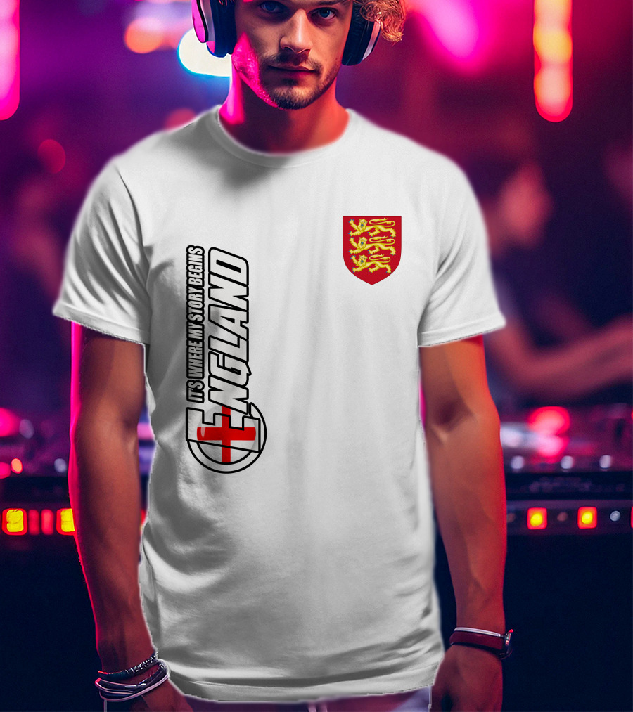 England It's Where My Story Begins Three Lions Crest T-Shirt