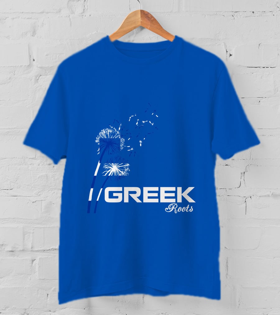 GREEK ROOTS Dandelion Blossom Blue Background T-Shirt