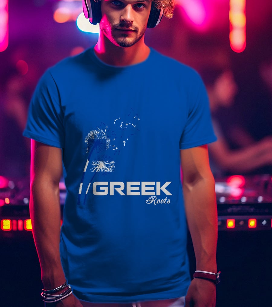 GREEK ROOTS Dandelion Blossom Blue Background T-Shirt