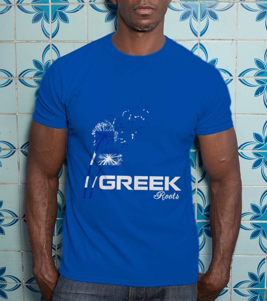 GREEK ROOTS Dandelion Blossom Blue Background T-Shirt